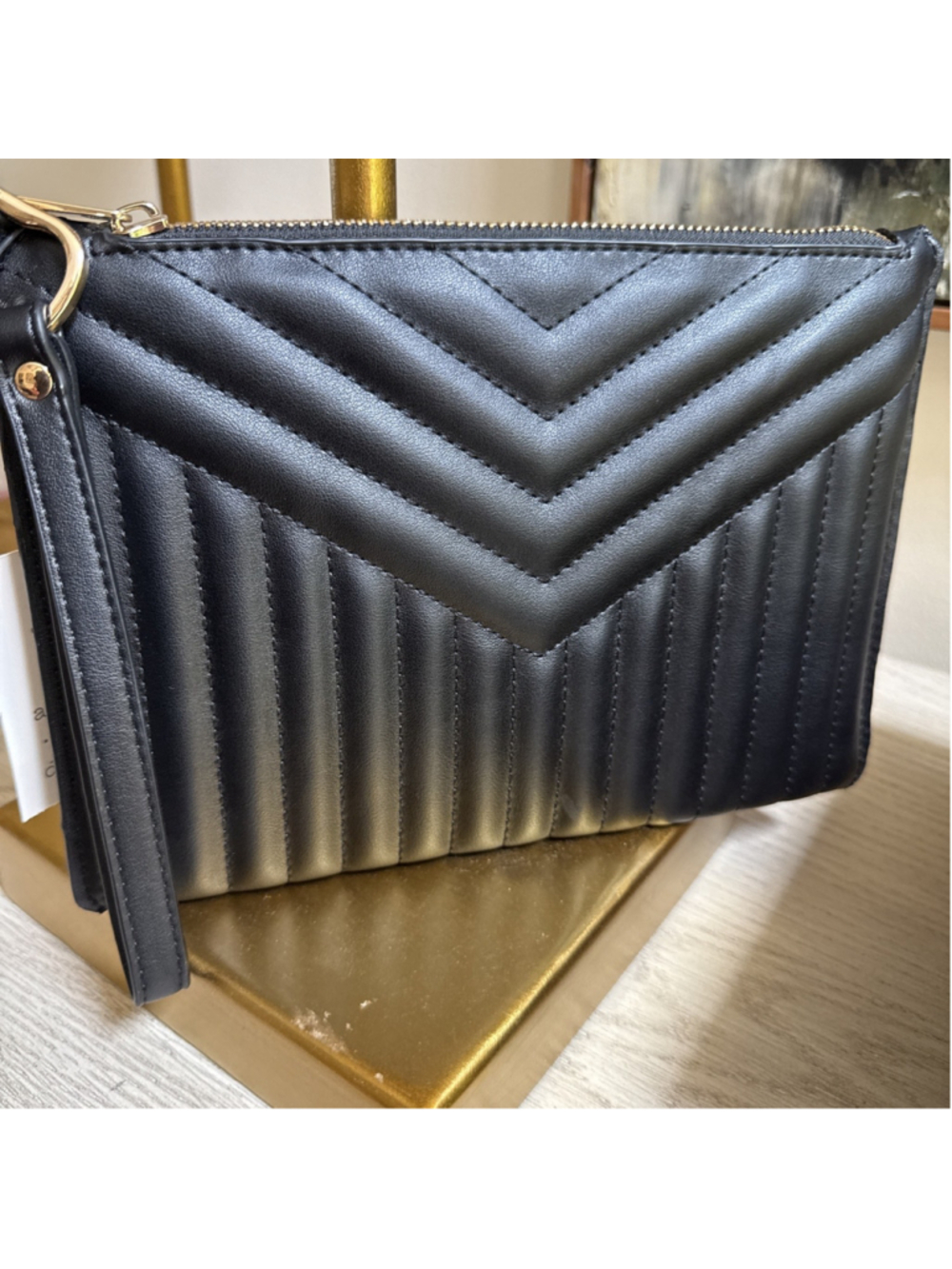 A New Day Black Quilted Chevron Pattern Clutch New With Tags